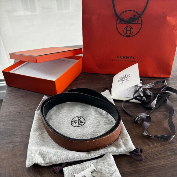 NWT Reversible Hermes Belt Black/Brown Silver H Buckle - Picture 1 of 7